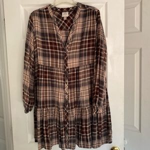 Plaid button-front Knox Rose dress, super soft, XL
